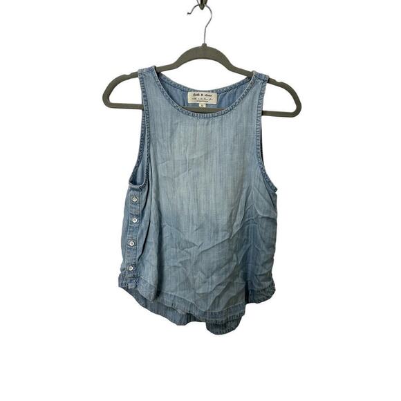 Cloth & Stone Anthropologie Sz Small Light Blue Chambray Denim Tank Button Side - Picture 1 of 6